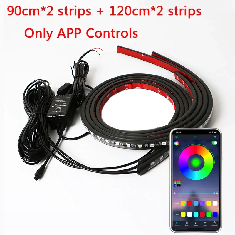 Charssis-Car Flexible LED Strip Light Remote Control/App RGB Neon Lights Ambient Auto Decorative Lamp