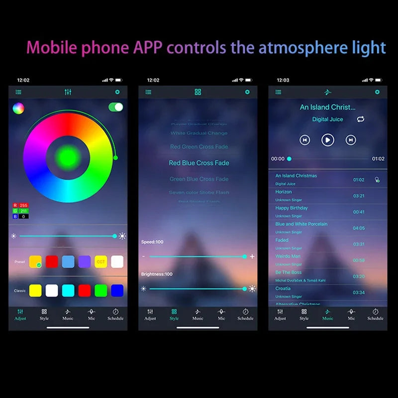 Charssis-Car Flexible LED Strip Light Remote Control/App RGB Neon Lights Ambient Auto Decorative Lamp